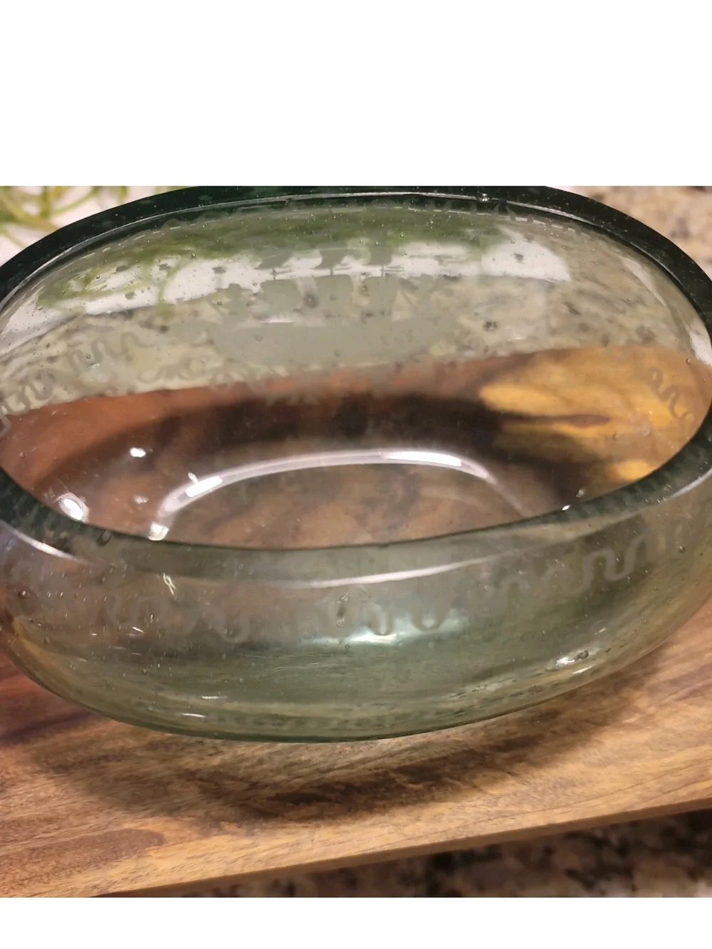 Antique Glass Bowl Czechoslavovakian Hand Etched Schooner/ Oval 6